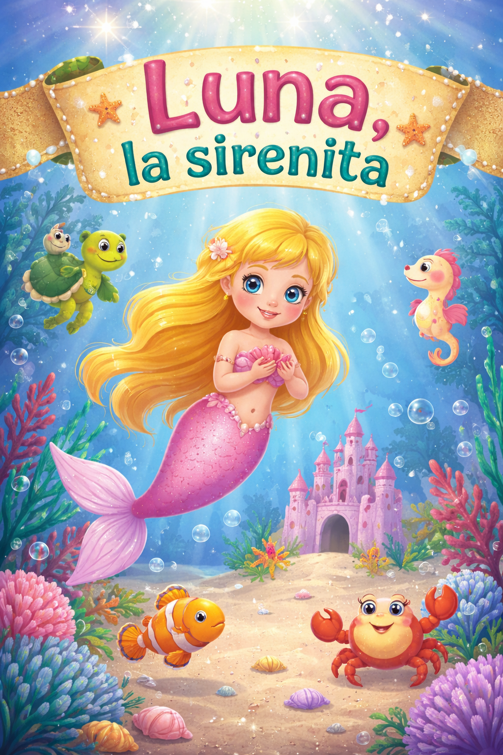 Portada del cuento El Secreto del Oceano con Luna, la sirenita.